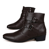 Men's Buckle Strap Block Heel Dress Boots - Black - Dress Boot - 12 B - PU Leather - image 19