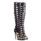 Women's Roman Gladiator Lace Up Stilettos - Black - Platform Sandals - 44 B - PU Leather - image 6
