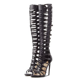 Women's Roman Gladiator Lace Up Stilettos - Black - Platform Sandals - 44 B - PU Leather - image 24