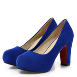 Women's Faux Suede High Chunky Heels - Blue - Chunky Heels - 43 B - PU Flock Leather - image 3