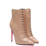 Women's Lace Up Pointy Ankle Boots - Black - Stiletto Boots - 43 B - PU Leather - image 8