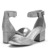 Women's Shimmery Gold Silver Sandals - Gold - Block Heeled Sandals - 42 B - PU Leather - image 18