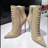 Women's Lace Up Pointy Ankle Boots - Black - Stiletto Boots - 43 B - PU Leather - image 14