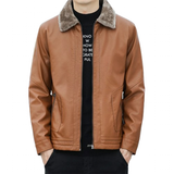 Men's Warm Faux Fleece Leather Jackets - Khaki - Jacket - 4XL - PU Leather - image 26