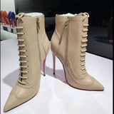 Women's Lace Up Pointy Ankle Boots - Black - Stiletto Boots - 43 B - PU Leather - image 11