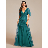 Women's Long Sequin Lace Formal Dress - Green - Gown - 26 - Polyester/Chiffon/Tulle - image 4