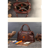 Handbags Women's Boho Leather Tote Bag - Dark Grey Blue - Handbag - Medium - Genuine Leather - image 12