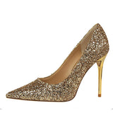 Women's High Heel Glitter Prom Pumps - Gold - 9.5cm / Glitter Shoe - 43 B - PU Leather - image 10