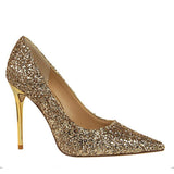 Women's High Heel Glitter Prom Pumps - Gold - 9.5cm / Glitter Shoe - 43 B - PU Leather - image 12
