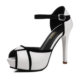 Women's Elegant High Fashion Sandals - White/Black - Stiletto Sandals - 41 B - PU Leather - image 42