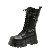 Women's Gothic Punk Retro Biker Boots - Black - 1 / Combat Boots - 10 B - PU Leather - image 1