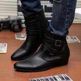 Men's Buckle Strap Block Heel Dress Boots - Black - Dress Boot - 12 B - PU Leather - image 11