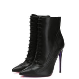 Women's Lace Up Pointy Ankle Boots - Black - Stiletto Boots - 43 B - PU Leather - image 25