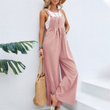 Women's Casual Wide Leg Pantsuit Overalls - Pink - Jumpsuit - 3XL - Linen - image 2