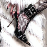 Women's Belt Buckle Stilettos Punk Style - Black - Belt Strap Shoes - 42 B - PU Leather - image 37