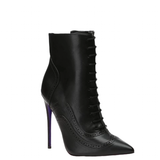 Women's Lace Up Pointy Ankle Boots - Black - Stiletto Boots - 43 B - PU Leather - image 3