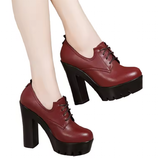 Women's Lace Up Platform Mary Janes - Red - 13cm / High Mary Janes - 43 B - PU Leather - image 3