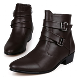 Men's Buckle Strap Block Heel Dress Boots - Black - Dress Boot - 12 B - PU Leather - image 20