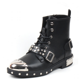 Men's Leather Gothic Rivet Ankle Boots - Black - Biker Ankle Boot - 44 B - Genuine Leather - image 14