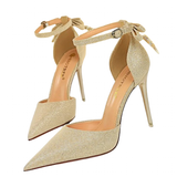 Women's Glitter Bow Knot Strappy Heels - Gold - Prom Shoes - 43 B - PU Leather - image 16