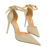 Women's Glitter Bow Knot Strappy Heels - Gold - Prom Shoes - 43 B - PU Leather - image 18