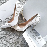 Women's Elegant Silk Formal Prom Stilettos - Gold - Embossed Shoe - 9.5 B - Silk/PU Leather - image 27
