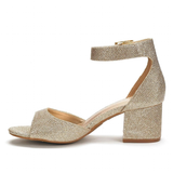 Women's Shimmery Gold Silver Sandals - Gold - Block Heeled Sandals - 42 B - PU Leather - image 10