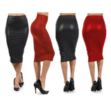 Women's Faux Leather Fitted Pencil Skirts - Black - 1 / D138 / No Split - XXXL - Polyester - image 3