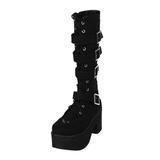 Women's Gothic Punk 4 Strap Platform Boot - Black - Velvet - Platform Buckle Boots - 12 B - PU Leather - image 24