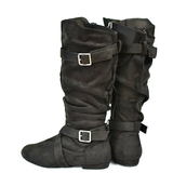 Women's Line Dance Buckle Flat Boots - Green - Boots - 42 B - PU Suede Leather - image 1