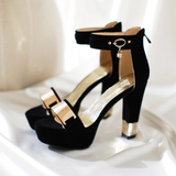 Women's High Block Heel Party Sandals - Black - High Gladiator Sandals - 14 B - PU Suede Leather - image 30