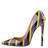 Women's Luxury Striped High Heel Stilettos - Yellow/Blue/Black - 12cm Heel - 46 B - PU Leather - image 19