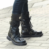 Men's Knee-High Combat Motorcycle Boots - Black - 3903 / Biker Boots - 38 B - PU Leather - image 8