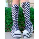 Women's Canvas Platform Wedge Sneakers - Black/White - Skull - Platform Sneakers - 46 B - Canvas - image 12