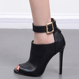 Women's High Buckle Strap Stiletto Sandal - Black - Buckle Strap Stilettos - 46 B - PU Leather - image 17