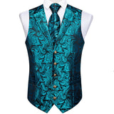 Men's 4 Pcs Teal Silk Paisley Tie Vest Set - Teal - 4pc Tie Set - MD-0412-7885 - 3XL - Silk - image 6