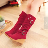 Women's Mid-Calf Suede Wedge Stud Boot - Suede - Brown Camel - 11 B - PU Suede Leather - image 22