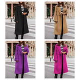 Women's Long Suit Collar Woolen Overcoat - Black - 3XL - Wool Blend - image 15