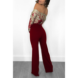 Women's Elegant Lace Evening Pantsuit - Black/Gold - Evening Jumpsuit - XXXL - Polyester Spandex - image 8