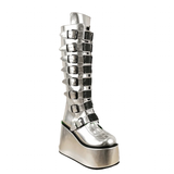 Women's Silver Black Buckle Strap Boots - Silver - Buckle Boots - 46 B - PU Leather - image 5