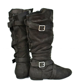 Women's Line Dance Buckle Flat Boots - Green - Boots - 42 B - PU Suede Leather - image 3