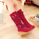 Women's Mid-Calf Suede Wedge Stud Boot - Suede - Brown Camel - 11 B - PU Suede Leather - image 24