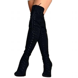 Women's Over Knee Lace Up Stiletto Boots - Black - Over Knee Boots - 43 B - PU Suede Leather - image 14