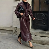 Women's Extra Long Faux Leather Coat - Brown - Long PU Leather Jacket - 5XL - PU leather - image 8
