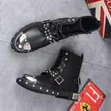Men's Leather Gothic Rivet Ankle Boots - Black - Biker Ankle Boot - 44 B - Genuine Leather - image 13