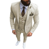 Men's Formal Wedding Attire 3 Pcs Slim Fit - Ivory - 3 Pcs Slim Suit - 5XL - Linen - image 32