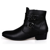 Men's Buckle Strap Block Heel Dress Boots - Black - Dress Boot - 12 B - PU Leather - image 7