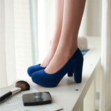 Women's Faux Suede High Chunky Heels - Blue - Chunky Heels - 43 B - PU Flock Leather - image 5