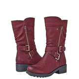 Funki Buys | Boots | Women's Biker Boot | Zipper Buckle Boots - Burgundy - Biker Boots / 43 B / PU Leather - image 8