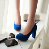 Women's Faux Suede High Chunky Heels - Blue - Chunky Heels - 43 B - PU Flock Leather - image 6